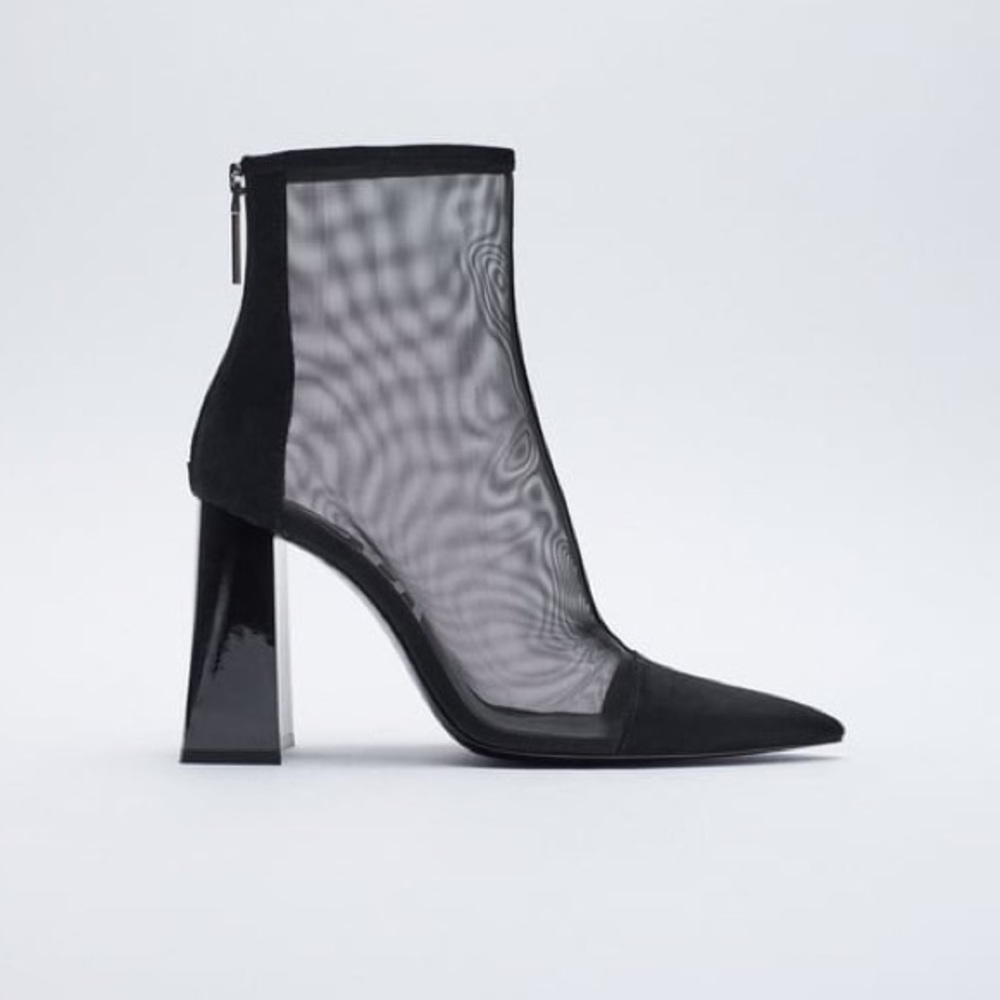 NWT. Zara Black Mesh Ankle Boots. Size 7.5